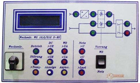 Blindschaltbild mit LED / LCD Anzeigefeld Wechselrichter mit EUE